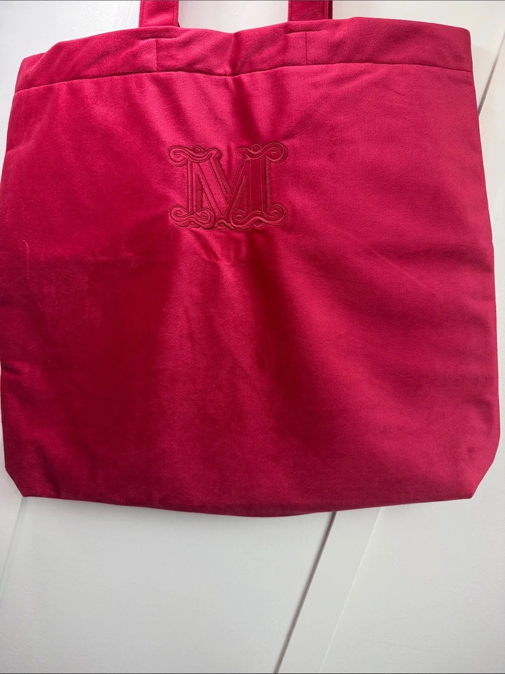 MaxMara Red Velvet Tote Bag with Monogram